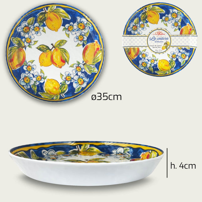 Piatto da Portata Melamina Infrangibile Sottopiatto Design Limoni Costiera 35cm Ø 35 x 4h Arca