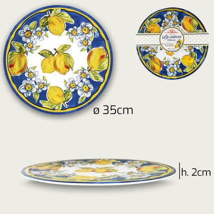 Piatto da Portata Melamina Infrangibile Sottopiatto Design Limoni Costiera 35cm Ø 35 x 2h Arca