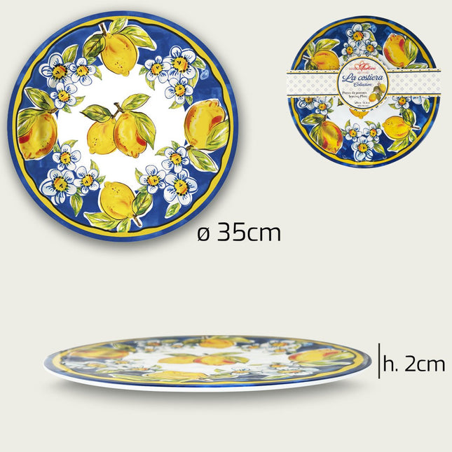 Piatto da Portata Melamina Infrangibile Sottopiatto Design Limoni Costiera 35cm Ø 35 x 2h Arca