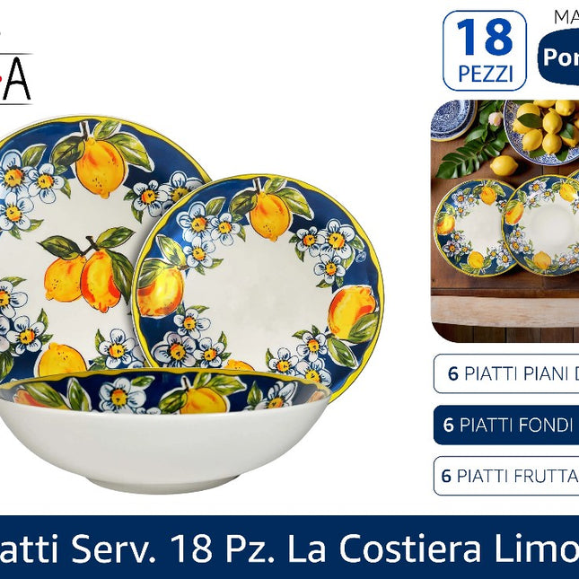 Servizio Piatti Porcellana 6 Persone Cene Eleganti Salvaspazio Design Limoni Costiera Arca