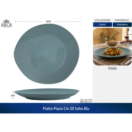 Arca Piatto Fondo/Piano/Dessert Linea Soho - Colori Blu | Acqua Marina | Tortora Blu Piatto Piano CM.30 Arca