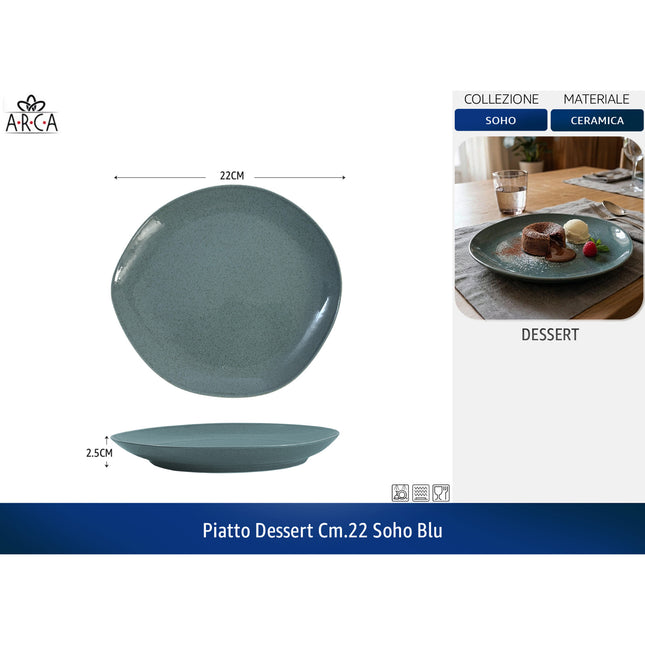 Arca Piatto Fondo/Piano/Dessert Linea Soho - Colori Blu | Acqua Marina | Tortora Blu Piatto Dessert CM.22 Arca