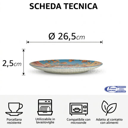 Piatti in Porcellana Japan Stile Kintsugi – Pezzi Singoli e Set 18 Pezzi per 6 Persone, Lavabili in Lavastoviglie e Utilizzabili in Microonde Piano 26.5cm Arca