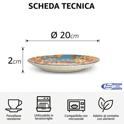 Piatti in Porcellana Japan Stile Kintsugi – Pezzi Singoli e Set 18 Pezzi per 6 Persone, Lavabili in Lavastoviglie e Utilizzabili in Microonde Dessert 20.8cm Arca