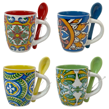Arca Tazzina Caffè Espresso con Cucchiaino Coordinato – Decorazioni Assortite – Idea Regalo per Pausa Caffè e Colazione Arca