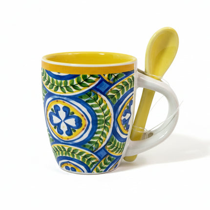 Arca Tazzina Caffè Espresso con Cucchiaino Coordinato – Decorazioni Assortite – Idea Regalo per Pausa Caffè e Colazione Arca