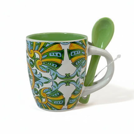 Arca Tazzina Caffè Espresso con Cucchiaino Coordinato – Decorazioni Assortite – Idea Regalo per Pausa Caffè e Colazione Arca