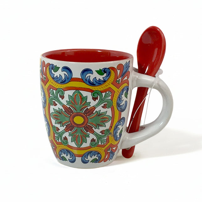 Arca Tazzina Caffè Espresso con Cucchiaino Coordinato – Decorazioni Assortite – Idea Regalo per Pausa Caffè e Colazione Arca