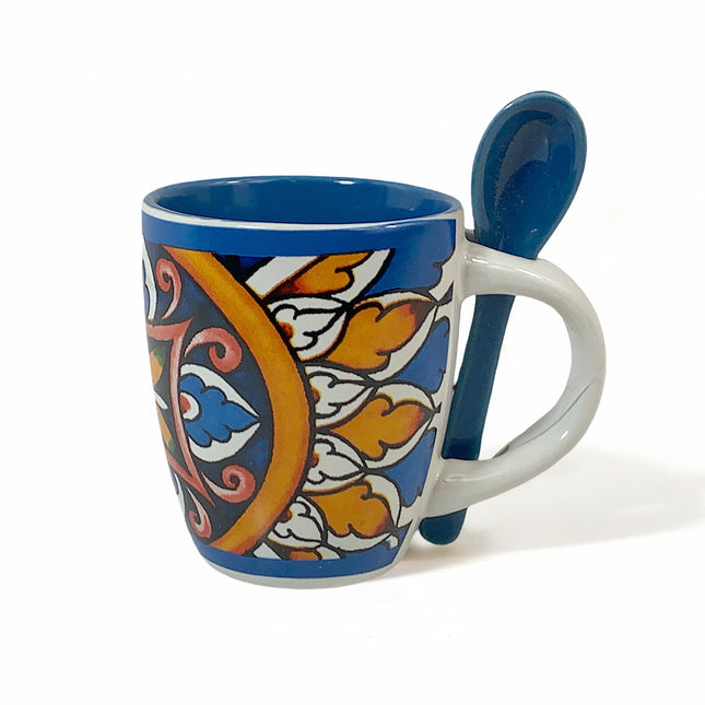 Arca Tazzina Caffè Espresso con Cucchiaino Coordinato – Decorazioni Assortite – Idea Regalo per Pausa Caffè e Colazione Arca