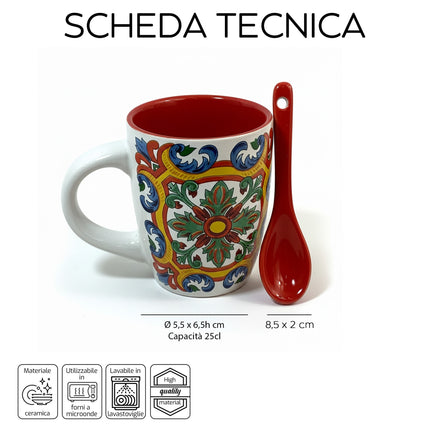 Arca Tazzina Caffè Espresso con Cucchiaino Coordinato – Decorazioni Assortite – Idea Regalo per Pausa Caffè e Colazione Arca