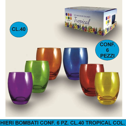 Bicchieri Bombati Conf. 6 Pz. Cl.40 Tropical Col. Ass. Arca