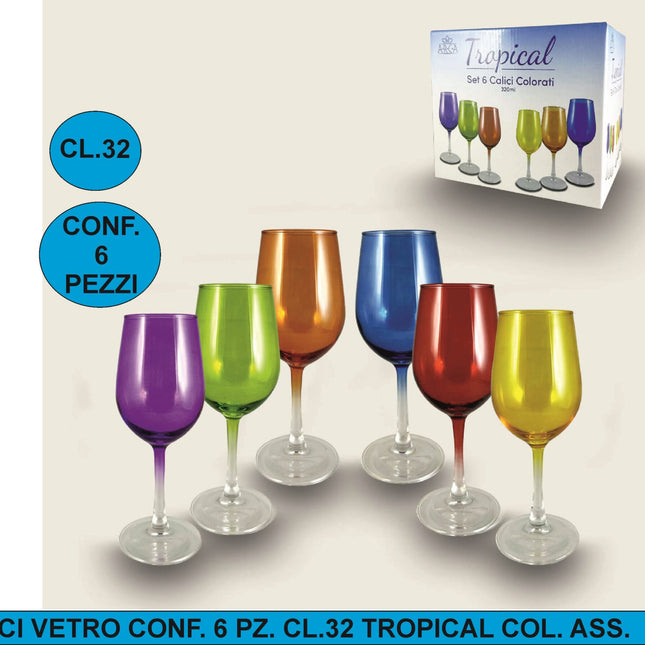 Calici Vetro Conf. 6 Pz. Cl.32 Tropical Col. Ass. Arca