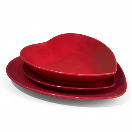 Piatto Cuore Rosso in Porcellana per Tavole Romantiche Set 3 piatti (piano + fondo + frutta) Arca