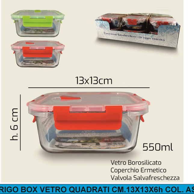 Frigo Box Vetro Quadrati Cm.13X13X6H Col. Ass. Arca
