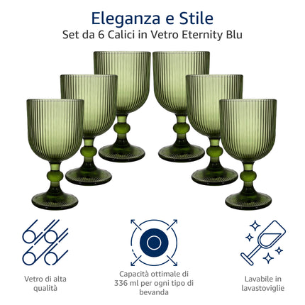 Arca Calici In Pasta Di Vetro Eternity Verde (Set 6 X 330 Ml): Eleganza E Colore Sulla Tua Tavola