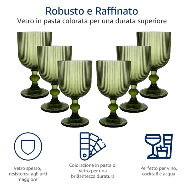 Arca Calici In Pasta Di Vetro Eternity Verde (Set 6 X 330 Ml): Eleganza E Colore Sulla Tua Tavola Arca