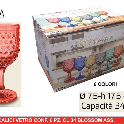 Arca CALICI VETRO CONF. 6 PZ. CL.34 BLOSSOM COL. ASS. Arca