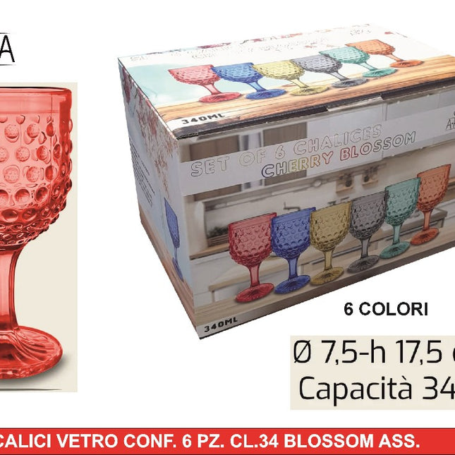Arca CALICI VETRO CONF. 6 PZ. CL.34 BLOSSOM COL. ASS. Arca