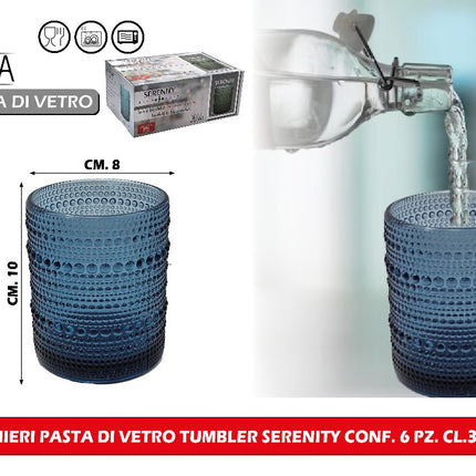 Arca BICCHIERI PASTA DI VETRO TUMBLER SERENITY CONF. 6 PZ. CL.30 BLU Arca