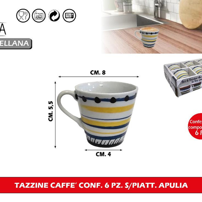 Arca TAZZINE CAFFE' CONF. 6 PZ. S/PIATT. APULIA Arca