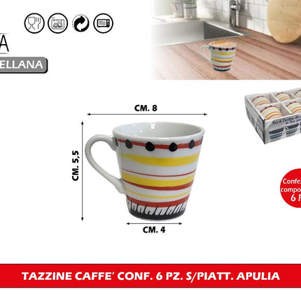 Arca TAZZINE CAFFE' CONF. 6 PZ. S/PIATT. APULIA Arca