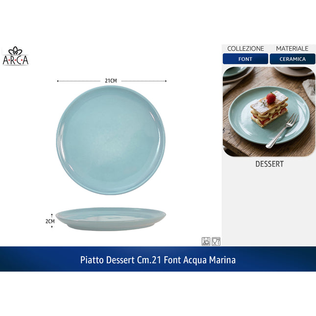 Arca Piatto Dessert Linea Font cm.21 - Colori Blu | Acqua Marina | Tortora Acqua marina Arca
