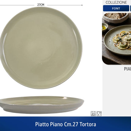 Set Piatti Font 18 Pezzi in Ceramica Colorati | Servizio Piatti Moderni da Tavola per 6 Persone | Disponibile Singolo o in Set (Blu, Tortora, Acqua Marina) Tortora Piatto Piano CM.27 Arca