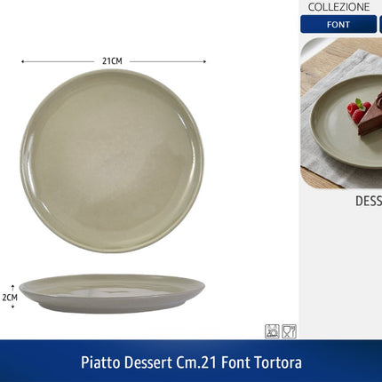 Set Piatti Font 18 Pezzi in Ceramica Colorati | Servizio Piatti Moderni da Tavola per 6 Persone | Disponibile Singolo o in Set (Blu, Tortora, Acqua Marina) Tortora Piatto Dessert CM.21 Arca
