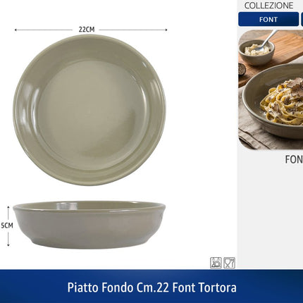 Set Piatti Font 18 Pezzi in Ceramica Colorati | Servizio Piatti Moderni da Tavola per 6 Persone | Disponibile Singolo o in Set (Blu, Tortora, Acqua Marina) Tortora Piatto Fondo CM.22 Arca