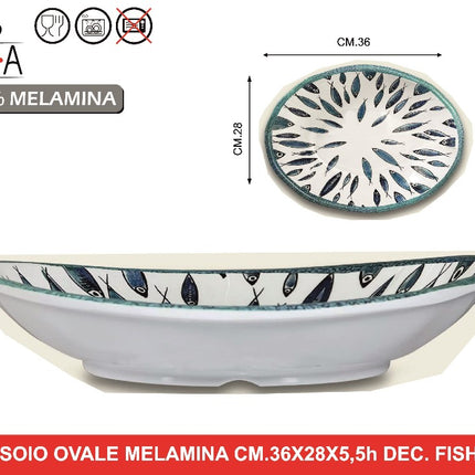 Arca Vassoio Ovale in Melamina Decorato con Pesci - 36x28x5,5 cm Arca