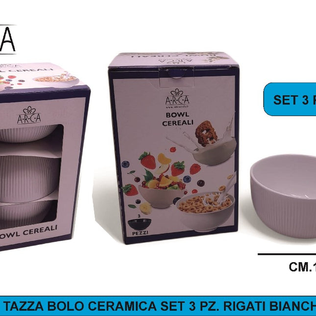 TAZZA BOLO CERAMICA SET 3 PZ. RIGATI BIANCHI Arca