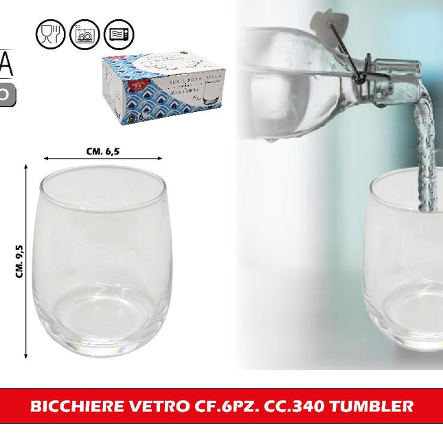 Arca Bicchiere in Vetro – Set 6 pz – 340 cc – Modello Tumbler Arca