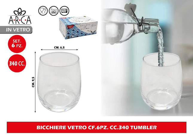 Bicchiere in Vetro – Set 6 pz – 340 cc – Modello Tumbler