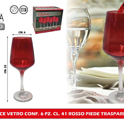 Arca CALICE VETRO CONF. 6 PZ. CL.41 ROSSO PIEDE TRASPARENTE Arca