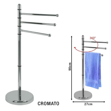 Piantana cromata portacarta igienica con portasciugamani e portascopino in plastica 90cm Artex