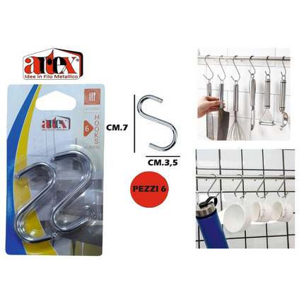 Ganci Forma S Set 6 Pezzi in Blister Cromato