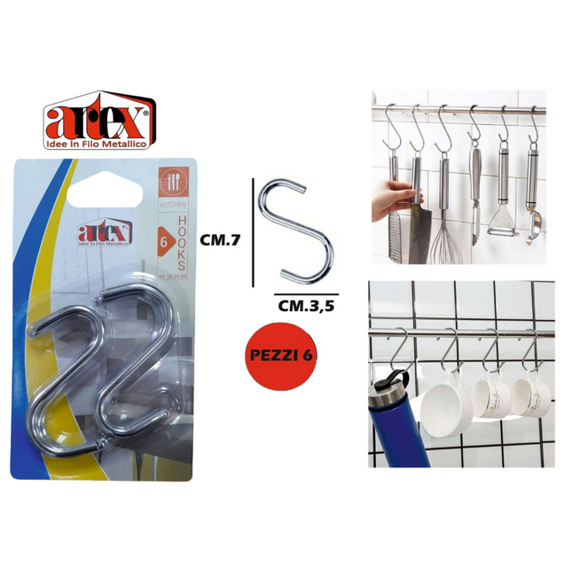 Ganci Forma S Set 6 Pezzi in Blister Cromato