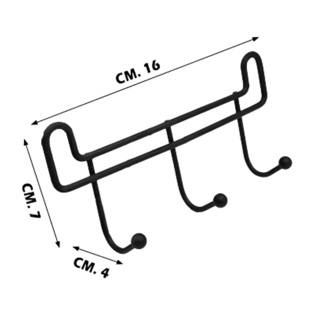 Gancetti Da 3 Black Globe Mis. Cm.16X4X7H Nero