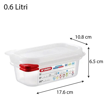 Contenitore Araven Gastronorm Per Alimenti Ermetico Doppia Guarnizione Apertura Semplice