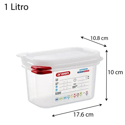 Contenitore Araven Gastronorm Per Alimenti Ermetico Doppia Guarnizione Apertura Semplice 17.6×10.8×10 cm Araven