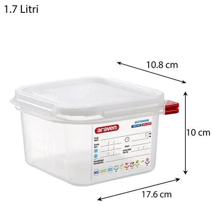 Contenitore Araven Gastronorm Per Alimenti Ermetico Doppia Guarnizione Apertura Semplice 17.6×16.2×10 cm Araven