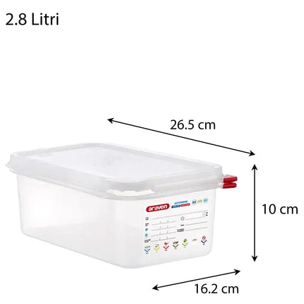 Contenitore Araven Gastronorm Per Alimenti Ermetico Doppia Guarnizione Apertura Semplice 26.5×16.2×10 cm Araven