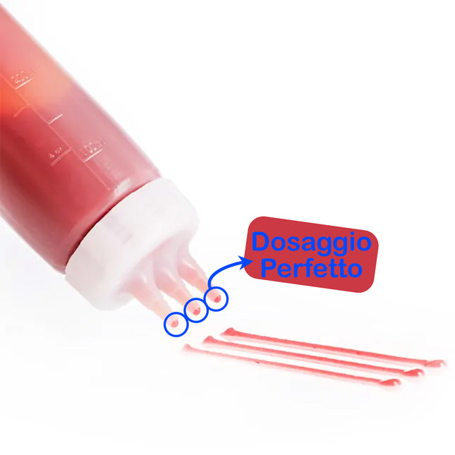 Dispenser Bottiglia per Salse a 3 Ugelli Erogatore Pratico per Condimenti