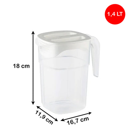Caraffa Jug Araven Capiente Richiudibile e Impilabile 1,4 LT con Tappo Bianco - per Succhi, Acqua con Ghiaccio, Bevande