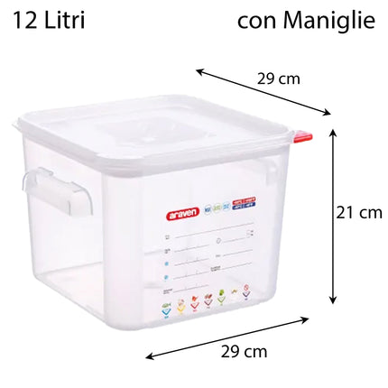 Contenitore Quadrato Araven Per Alimenti Ermetico con Doppia Guarnizione e Apertura Semplice 12 Litri Araven
