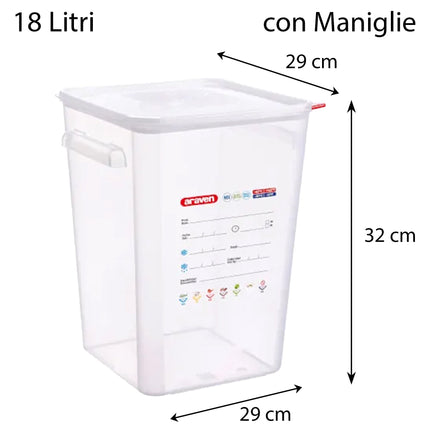 Contenitore Quadrato Araven Per Alimenti Ermetico con Doppia Guarnizione e Apertura Semplice 18 Litri Araven