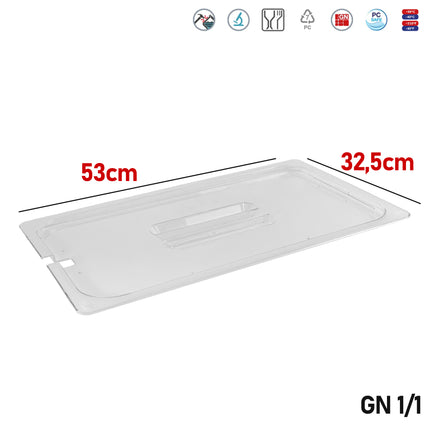 Coperchio Universale da Appoggio GN 1/1 con Tacca per Utensili, Compatibile con Vassoi GastroNorm, Maniglia Ergonomica, Protezione Contro Contaminazioni per Buffet e Vetrine