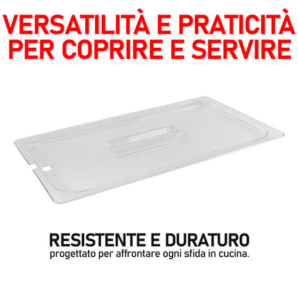 Coperchio Universale da Appoggio GN 1/1 con Tacca per Utensili, Compatibile con Vassoi GastroNorm, Maniglia Ergonomica, Protezione Contro Contaminazioni per Buffet e Vetrine