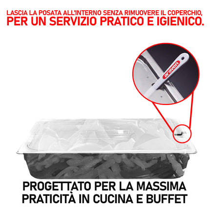 Coperchio Universale da Appoggio GN 1/1 con Tacca per Utensili, Compatibile con Vassoi GastroNorm, Maniglia Ergonomica, Protezione Contro Contaminazioni per Buffet e Vetrine