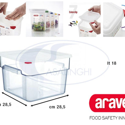 Contenitore in Policarbonato con Coperchio Cm 28,5x28,5 H con Diverse Capacità Lt Araven